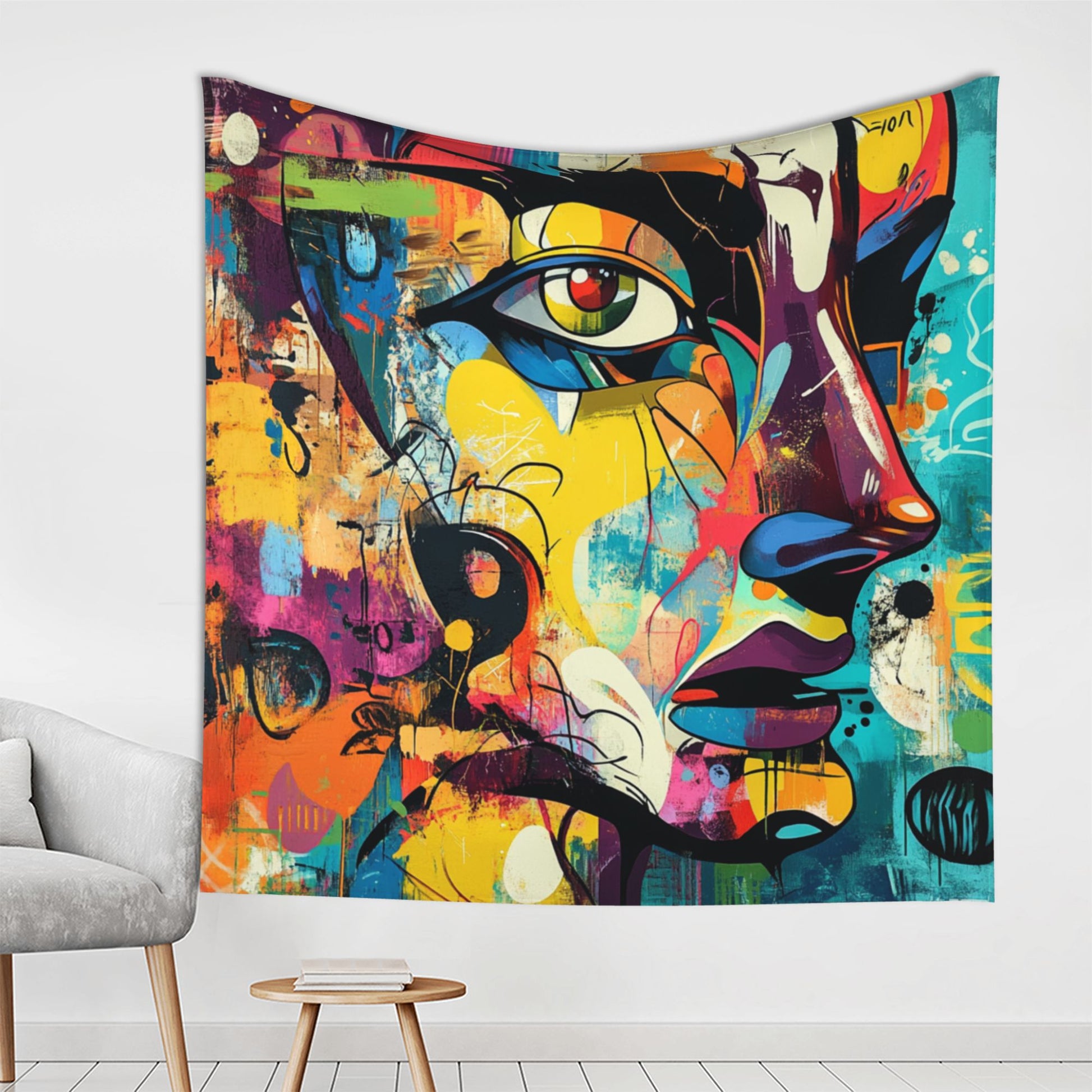 Abstract Colorful Face Wall Tapestry – Large Artistic Home Decor 150×150cm