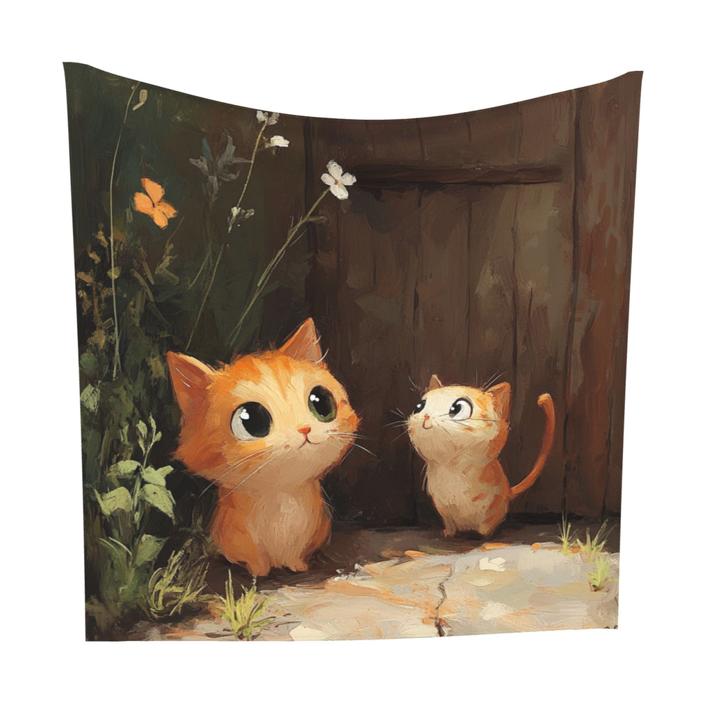Cute Kitten Illustration Wall Tapestry – Large Cartoon Home Decor 150×150cm