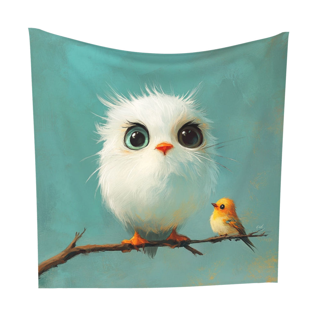Cute Big-Eyed Birds Wall Tapestry – Large Cartoon Home Decor 150×150cm