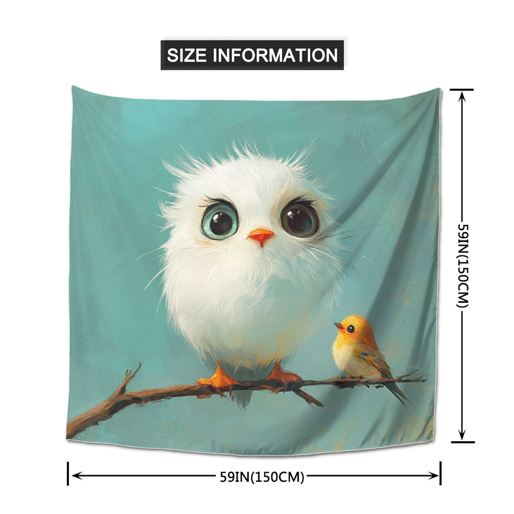 Cute Big-Eyed Birds Wall Tapestry – Large Cartoon Home Decor 150×150cm