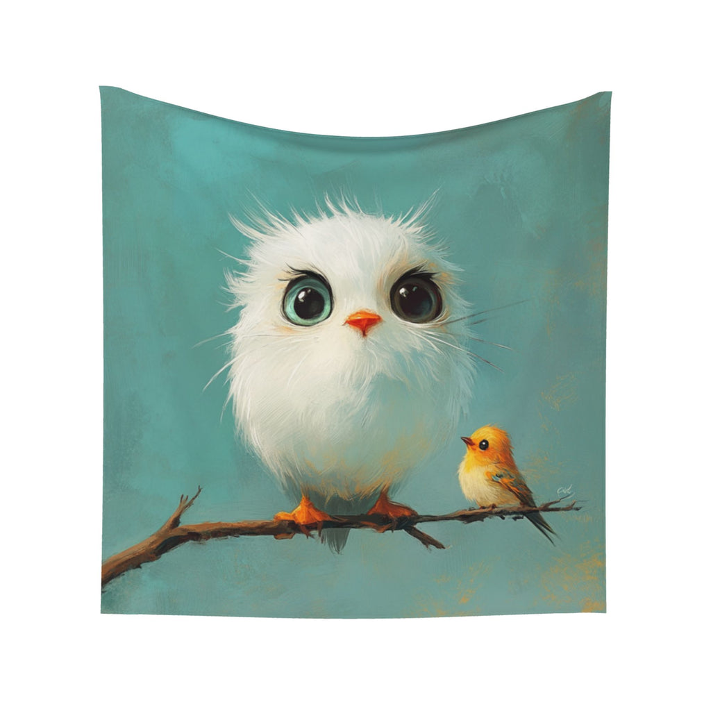 Cute Big-Eyed Birds Wall Tapestry – Large Cartoon Home Decor 150×150cm