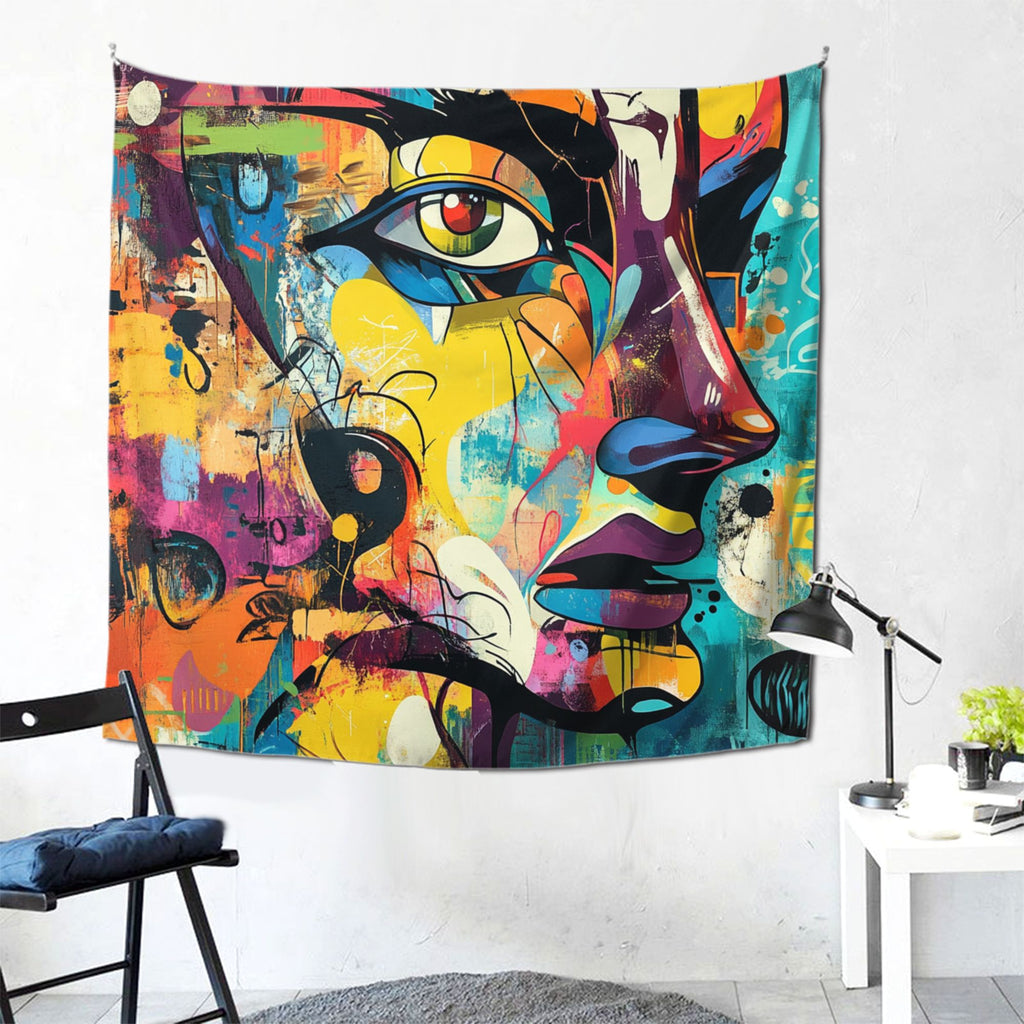 Abstract Colorful Face Wall Tapestry – Large Artistic Home Decor 150×150cm