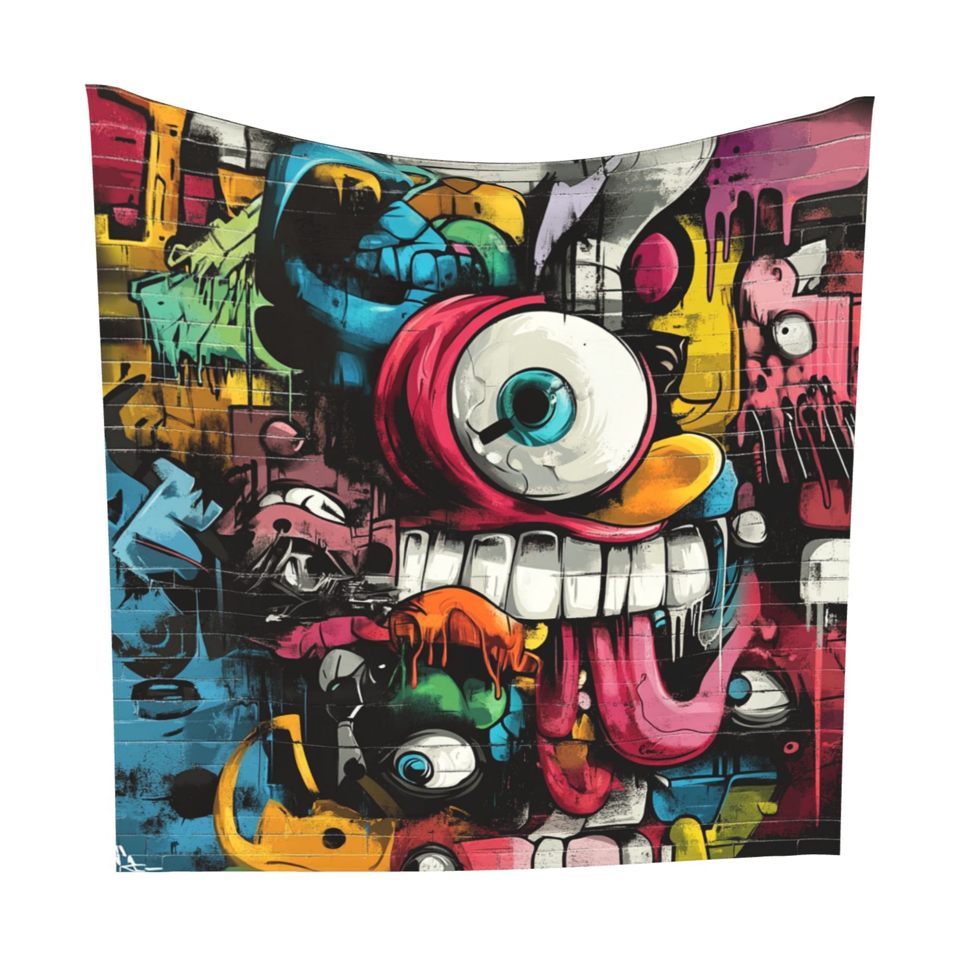 Street Graffiti Monster Face Wall Tapestry – Large Urban Pop Art Decor 150×150cm