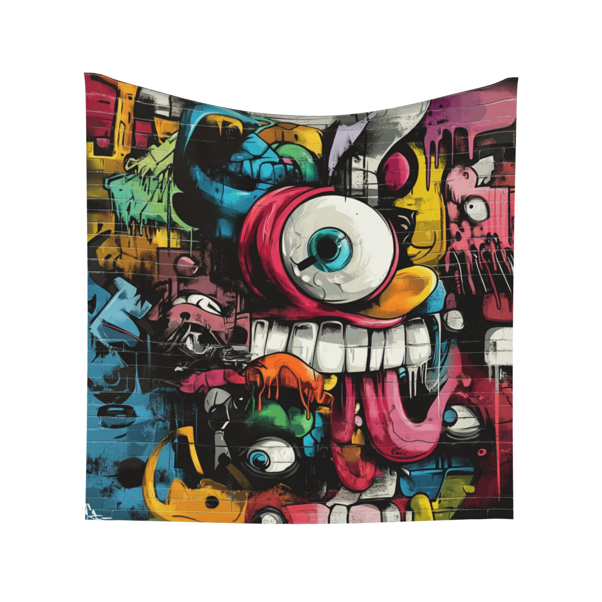 Street Graffiti Monster Face Wall Tapestry – Large Urban Pop Art Decor 150×150cm