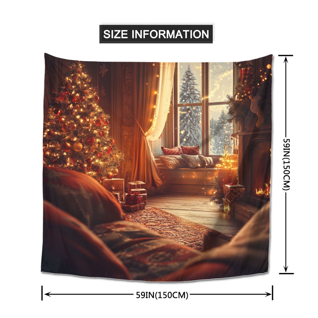 Cozy Christmas Living Room Wall Tapestry – Large Festive Holiday Decor 150×150cm