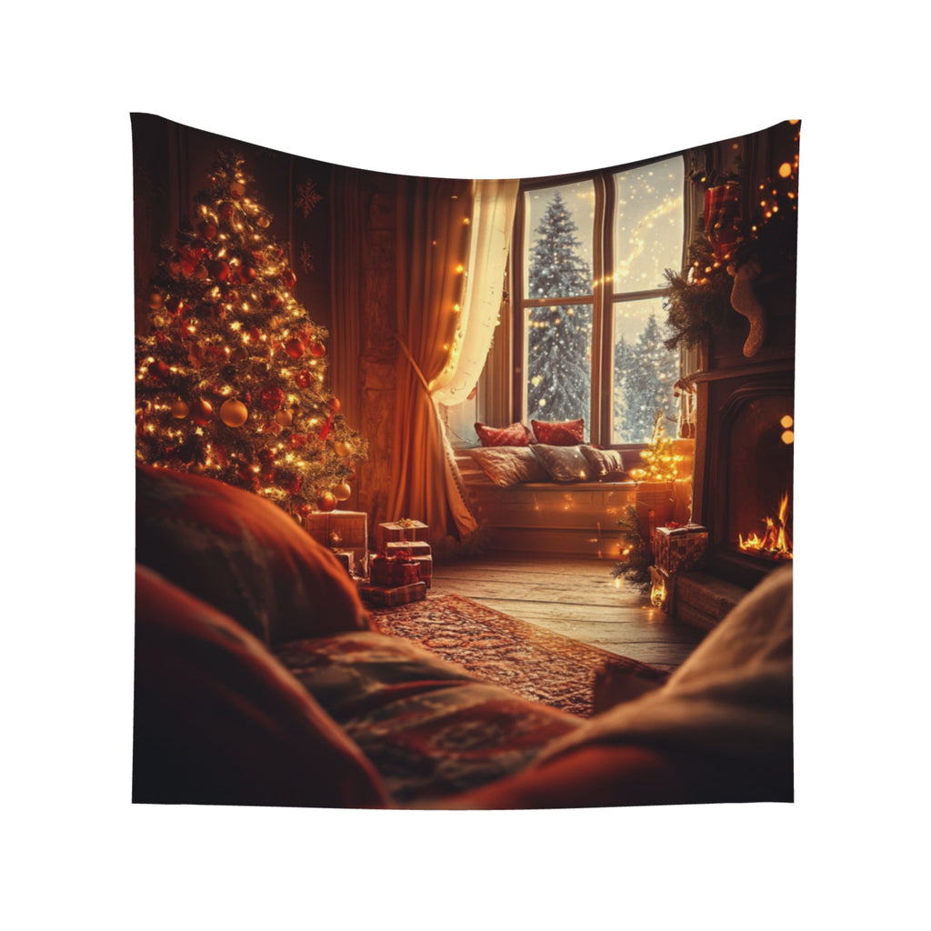 Cozy Christmas Living Room Wall Tapestry – Large Festive Holiday Decor 150×150cm