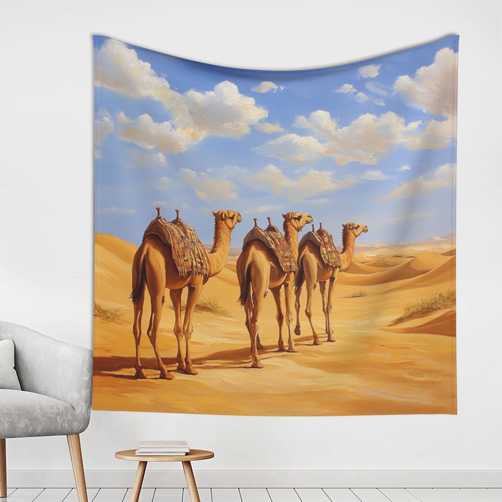 Desert Caravan Camel Wall Tapestry – Large Exotic Travel Decor 150×150cm