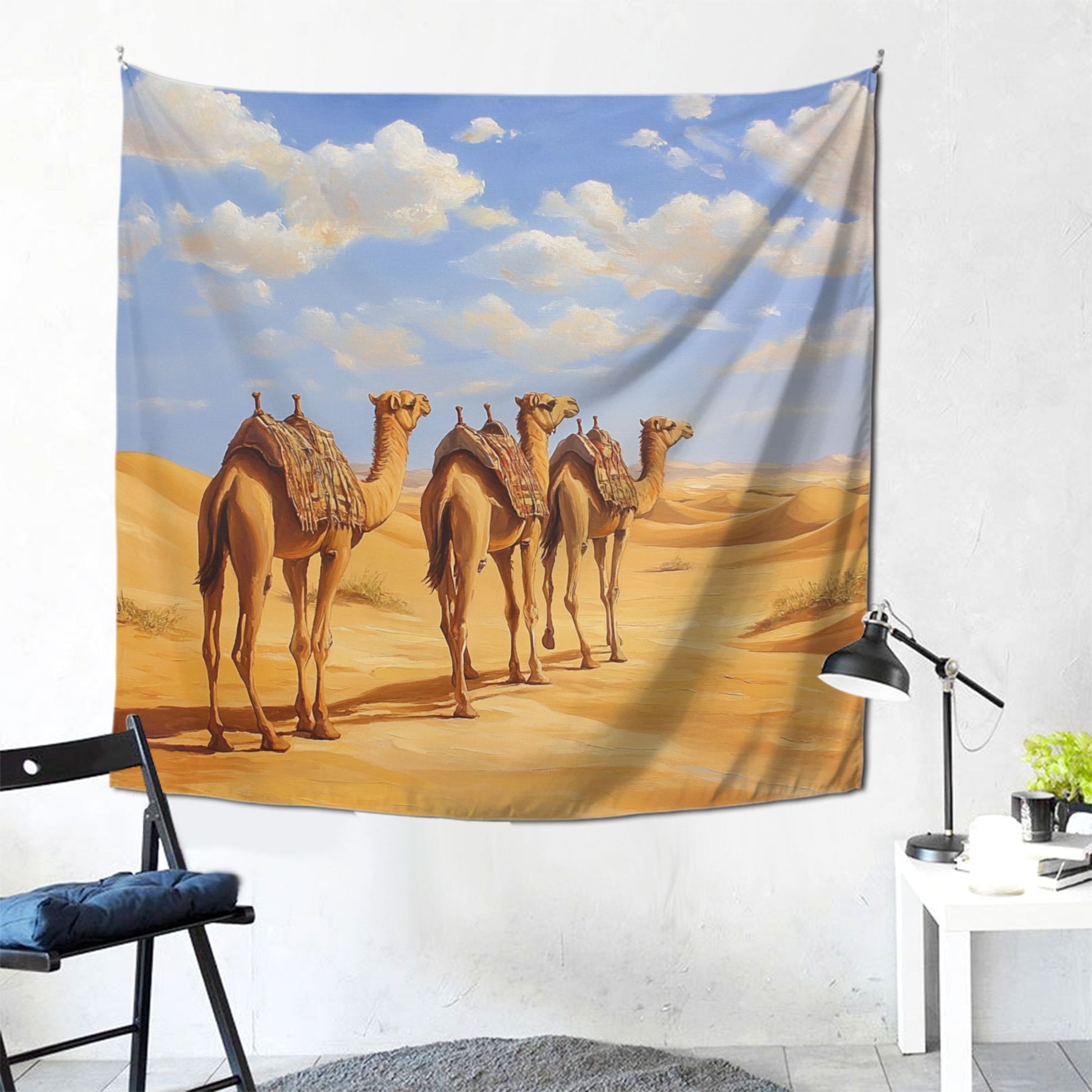 Desert Caravan Camel Wall Tapestry – Large Exotic Travel Decor 150×150cm