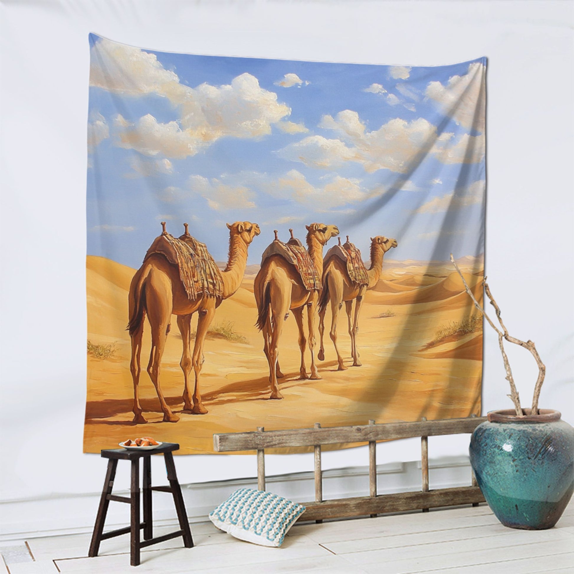 Desert Caravan Camel Wall Tapestry – Large Exotic Travel Decor 150×150cm