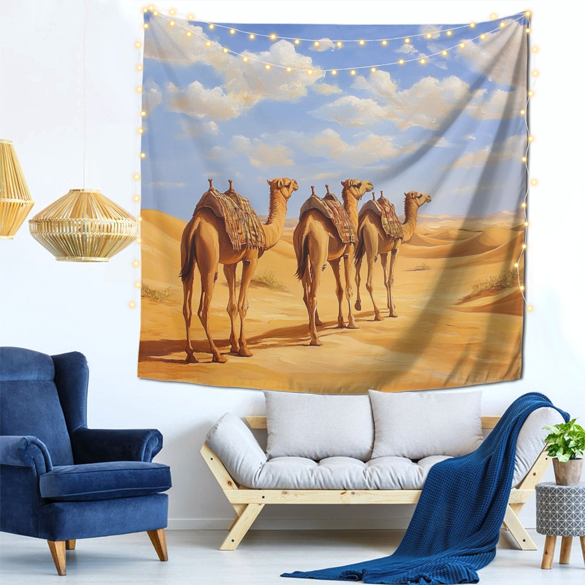 Desert Caravan Camel Wall Tapestry – Large Exotic Travel Decor 150×150cm