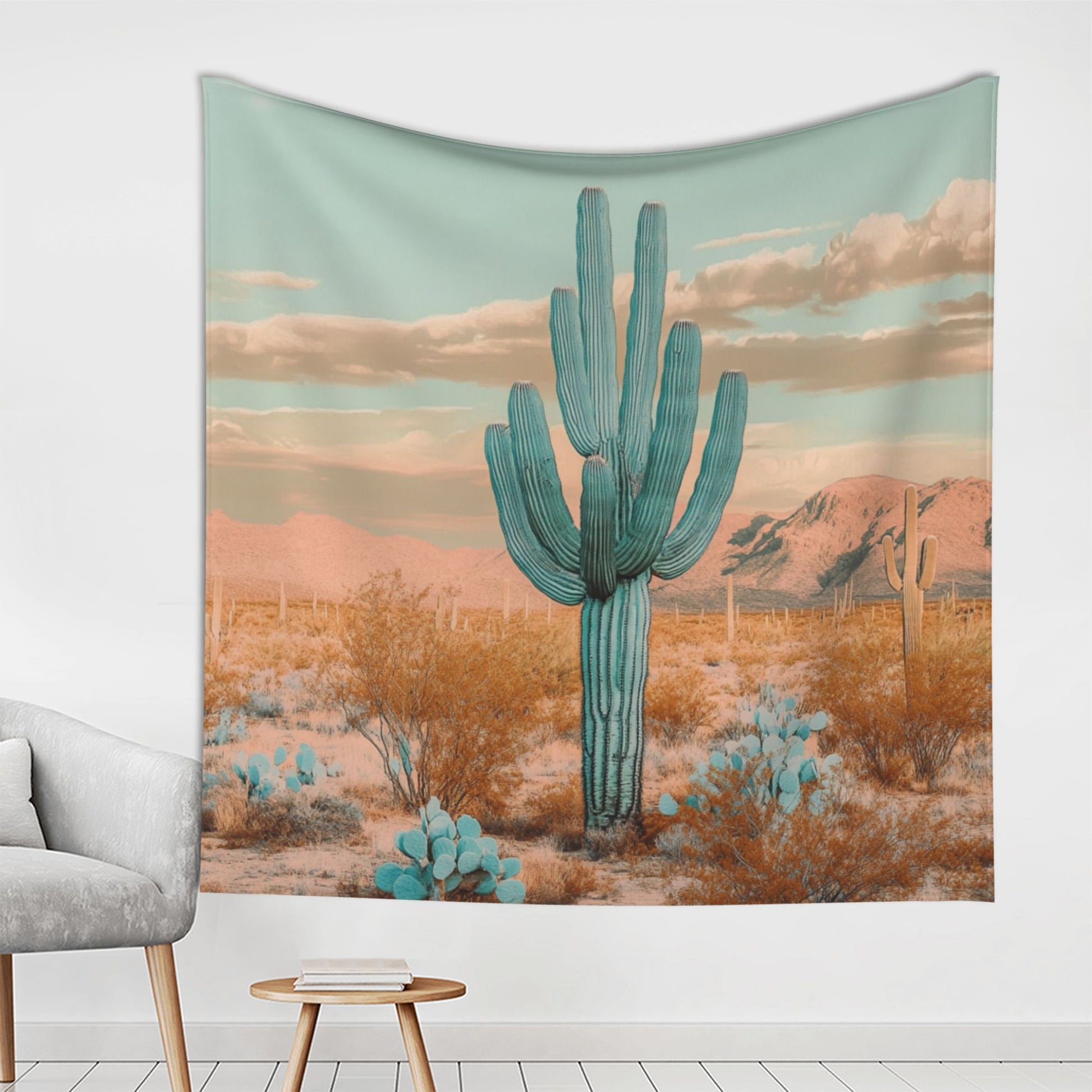 Desert Cactus Wall Tapestry – Large Western Nature Landscape Home Decor 150×150cm