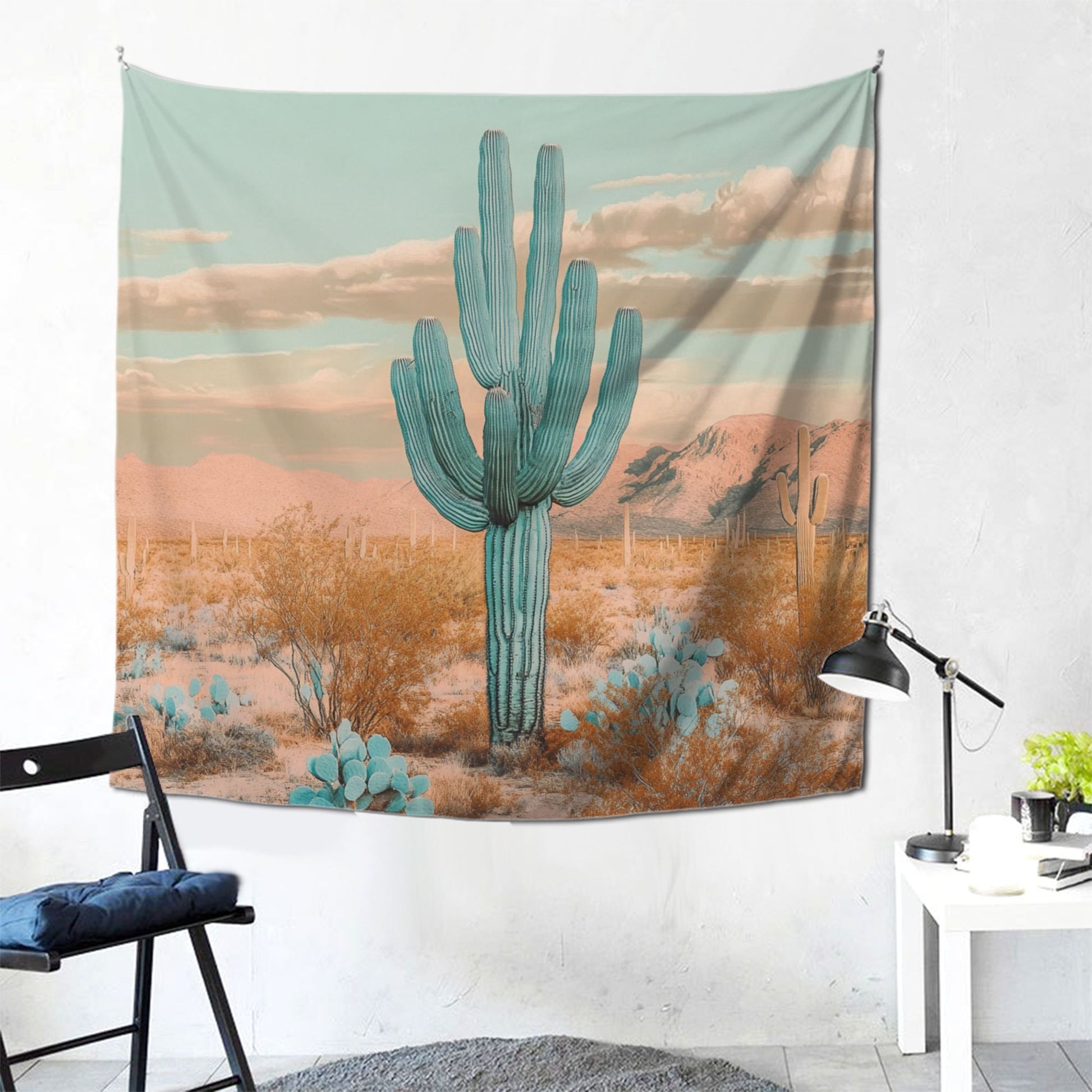 Desert Cactus Wall Tapestry – Large Western Nature Landscape Home Decor 150×150cm