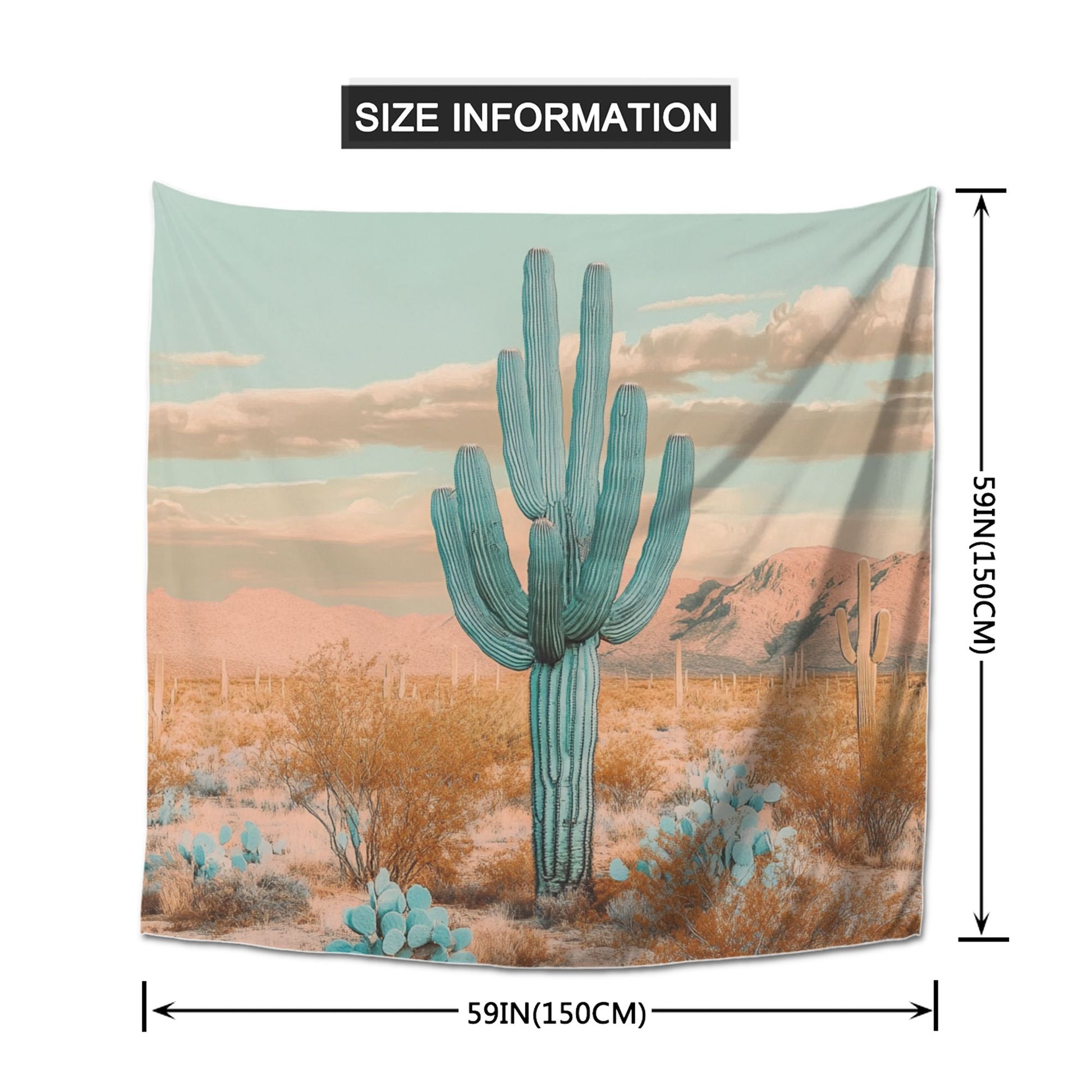 Desert Cactus Wall Tapestry – Large Western Nature Landscape Home Decor 150×150cm