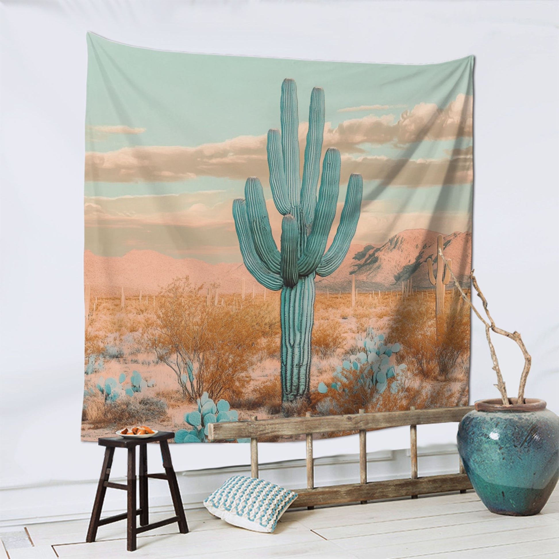 Desert Cactus Wall Tapestry – Large Western Nature Landscape Home Decor 150×150cm