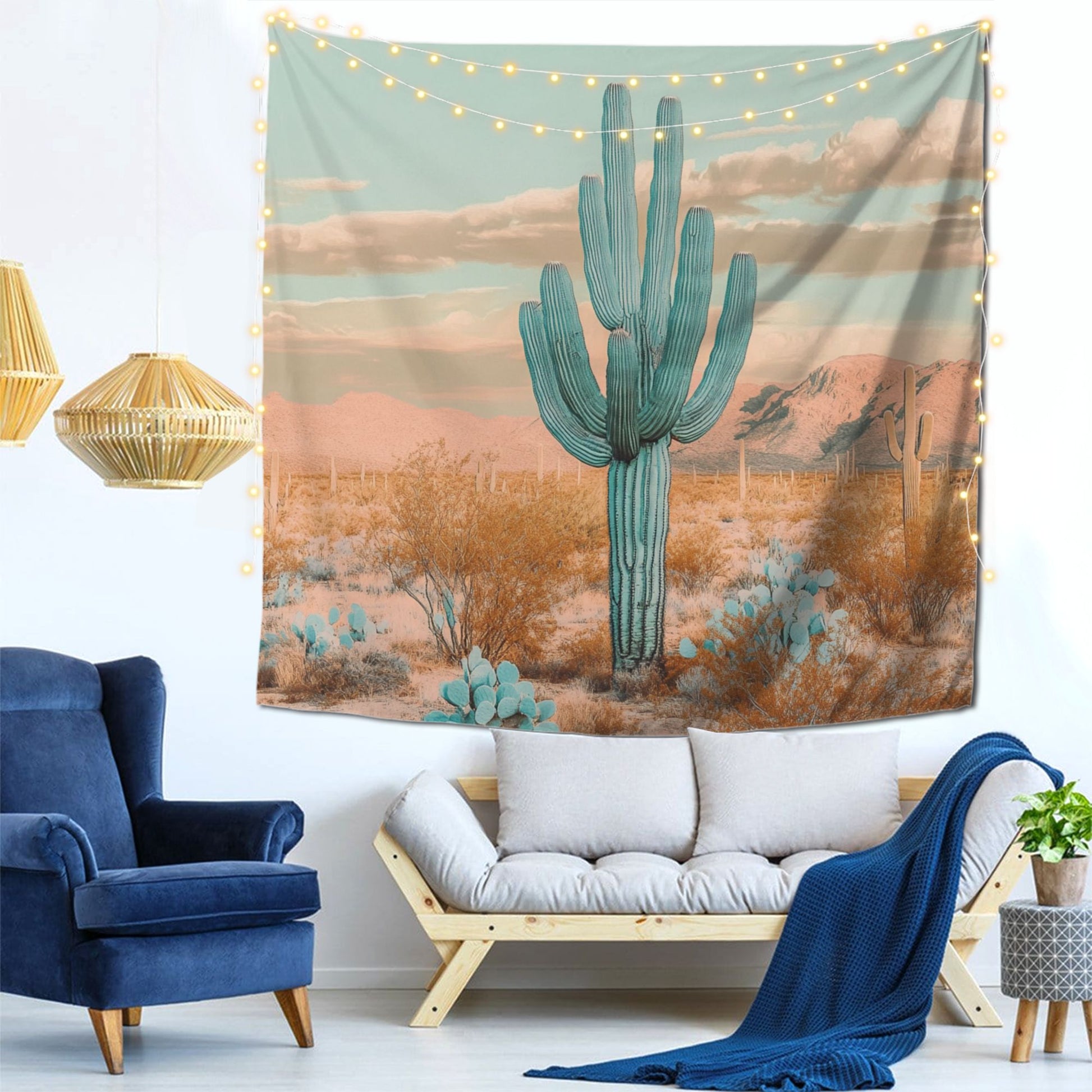 Desert Cactus Wall Tapestry – Large Western Nature Landscape Home Decor 150×150cm