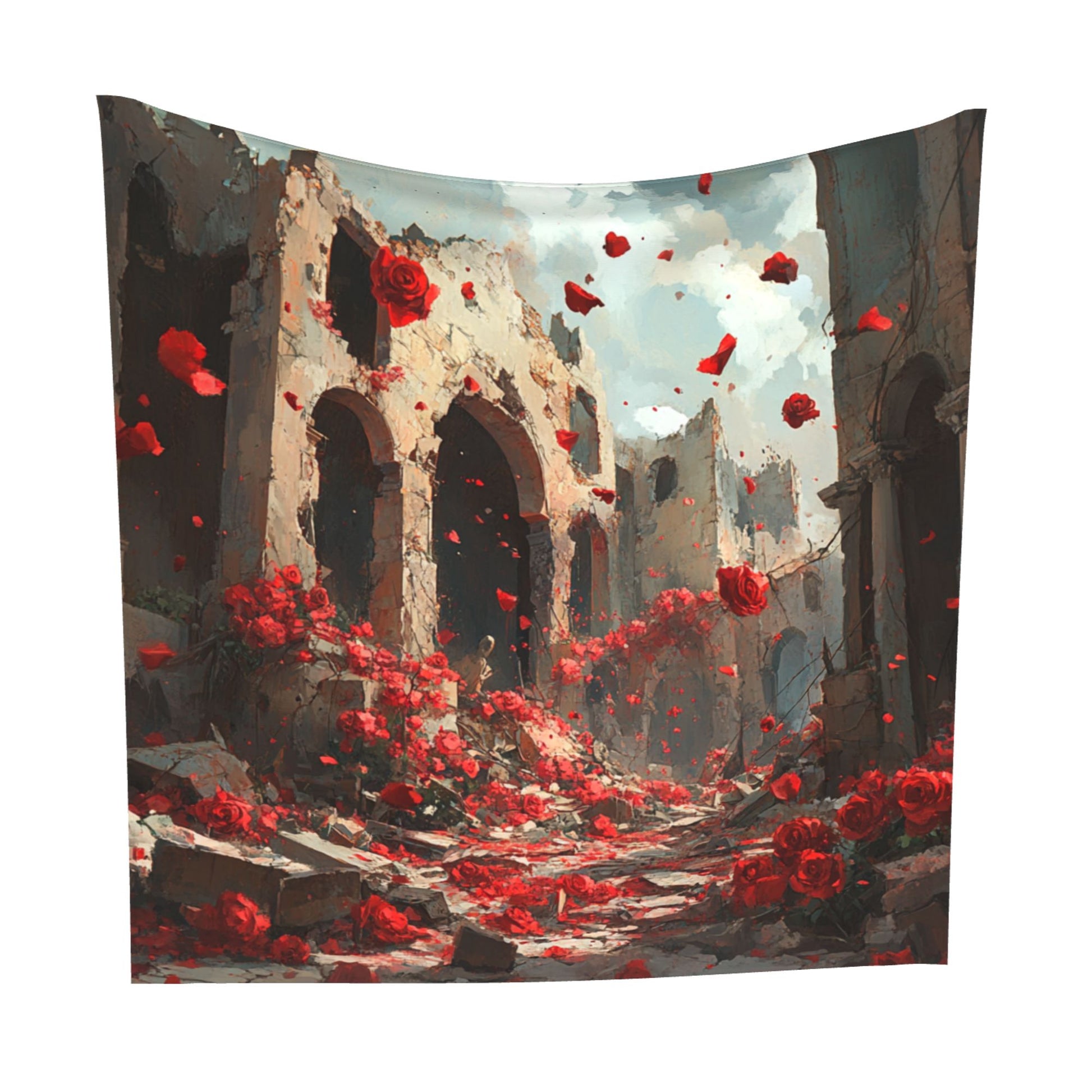 Ruins and Roses Wall Tapestry – Large Artistic Gothic Decor 150×150cm