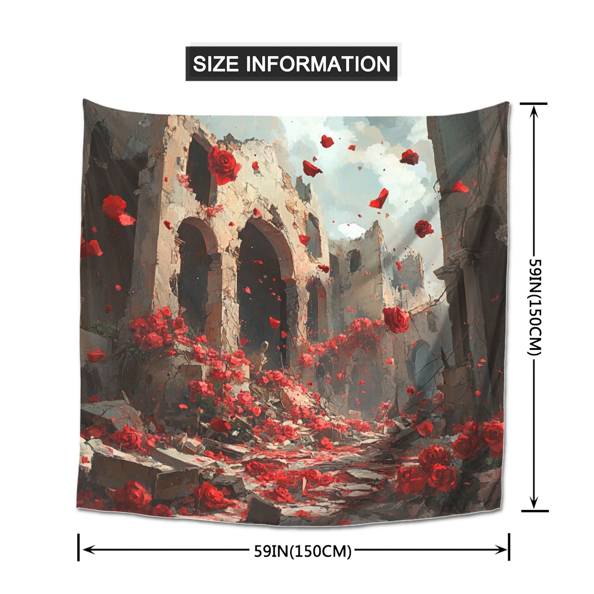 Ruins and Roses Wall Tapestry – Large Artistic Gothic Decor 150×150cm