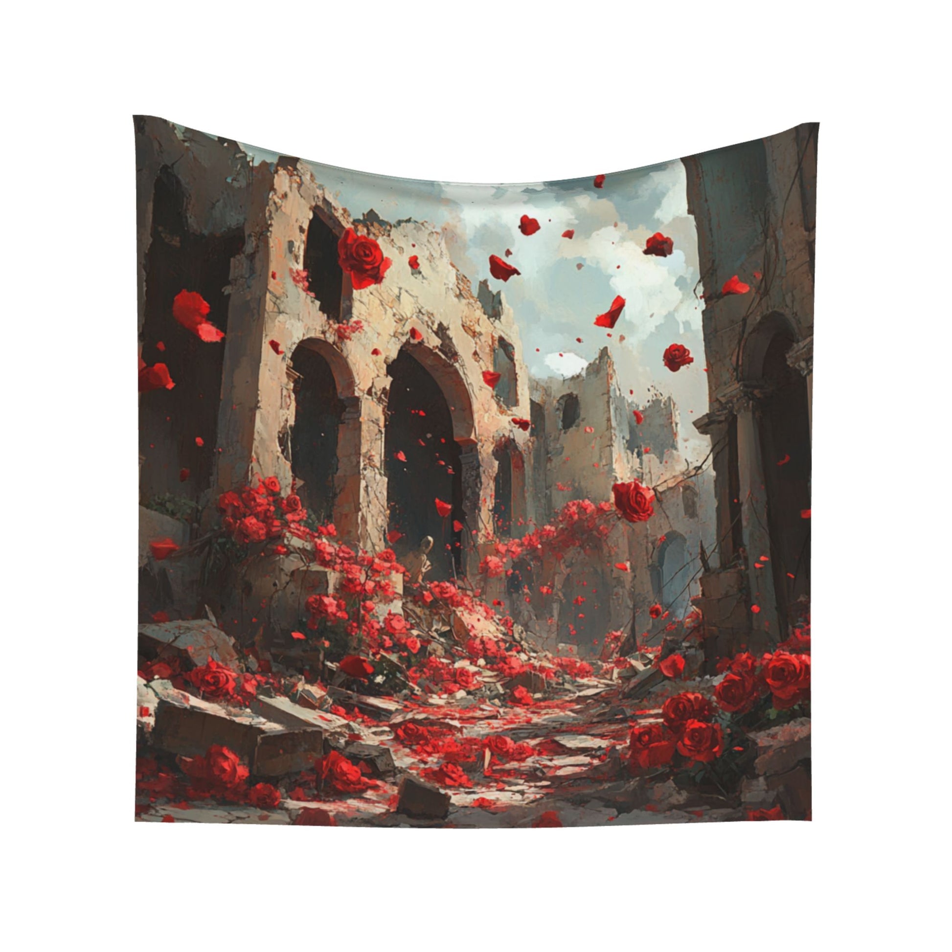 Ruins and Roses Wall Tapestry – Large Artistic Gothic Decor 150×150cm