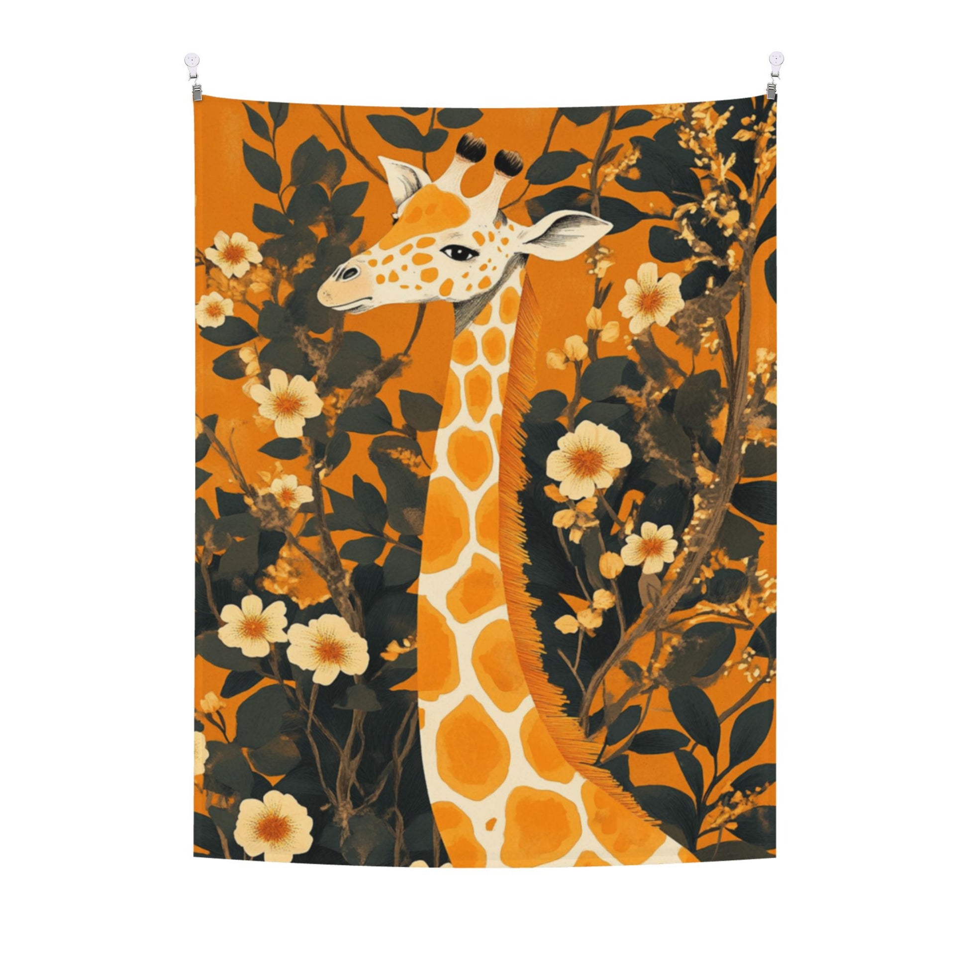 Orange Giraffe Floral Wall Tapestry – Creative Home Decoration Background Cloth 73×95cm