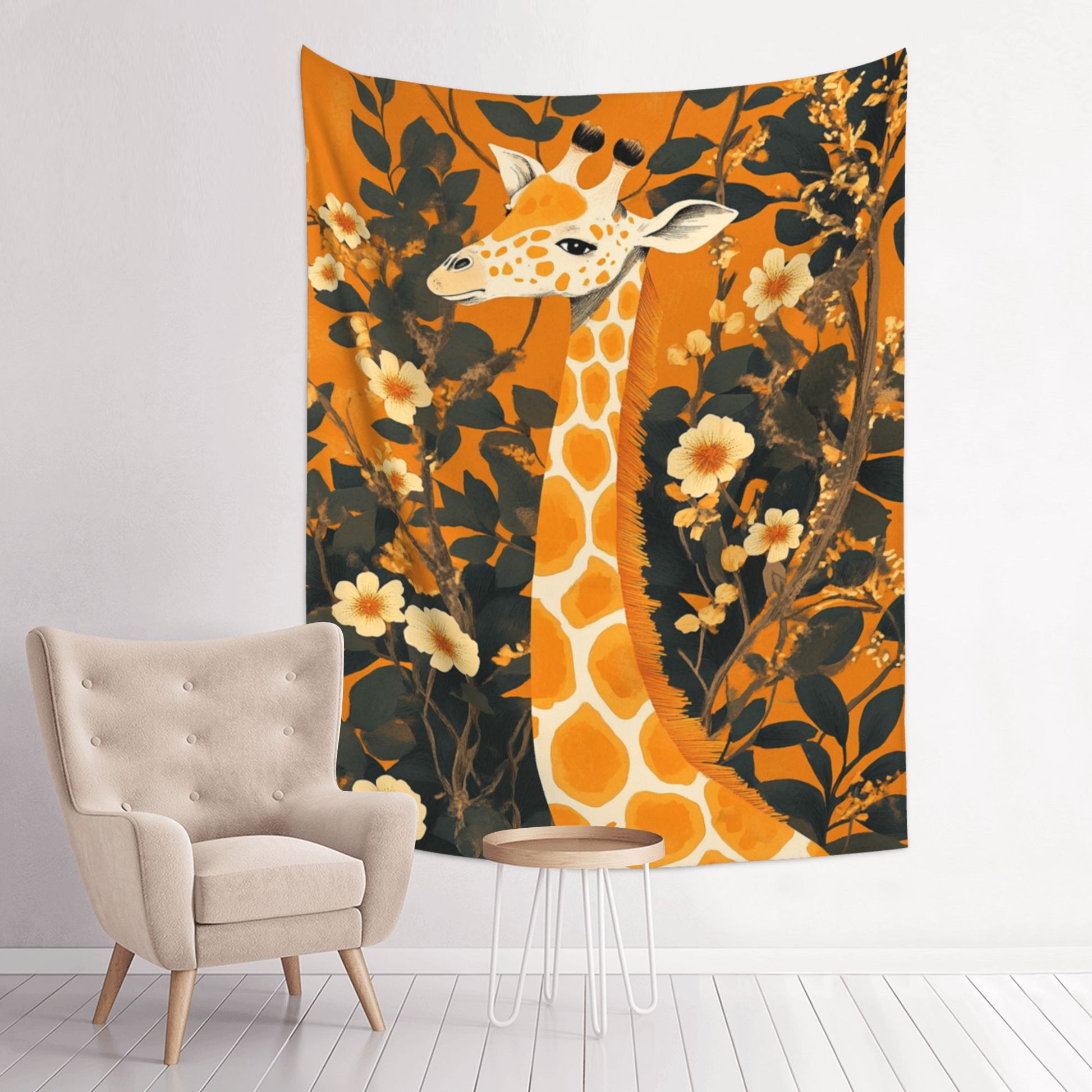 Orange Giraffe Floral Wall Tapestry – Creative Home Decoration Background Cloth 73×95cm