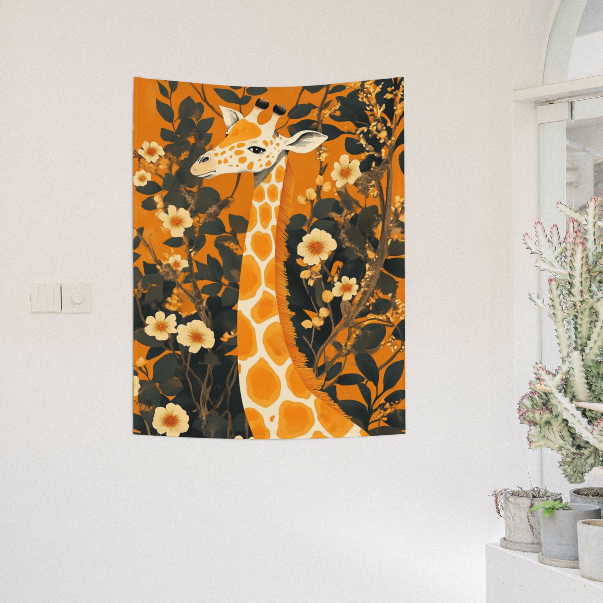 Orange Giraffe Floral Wall Tapestry – Creative Home Decoration Background Cloth 73×95cm