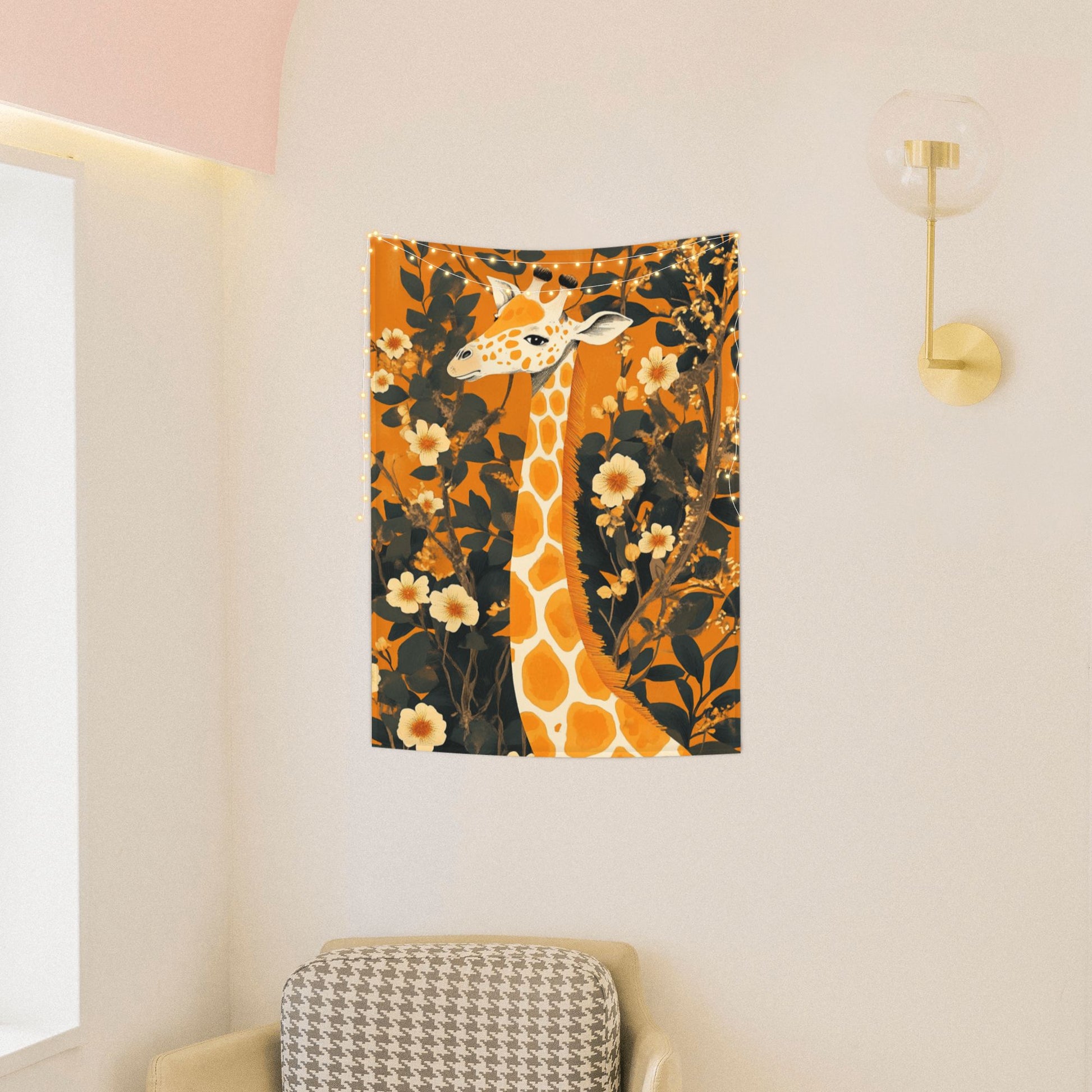 Orange Giraffe Floral Wall Tapestry – Creative Home Decoration Background Cloth 73×95cm