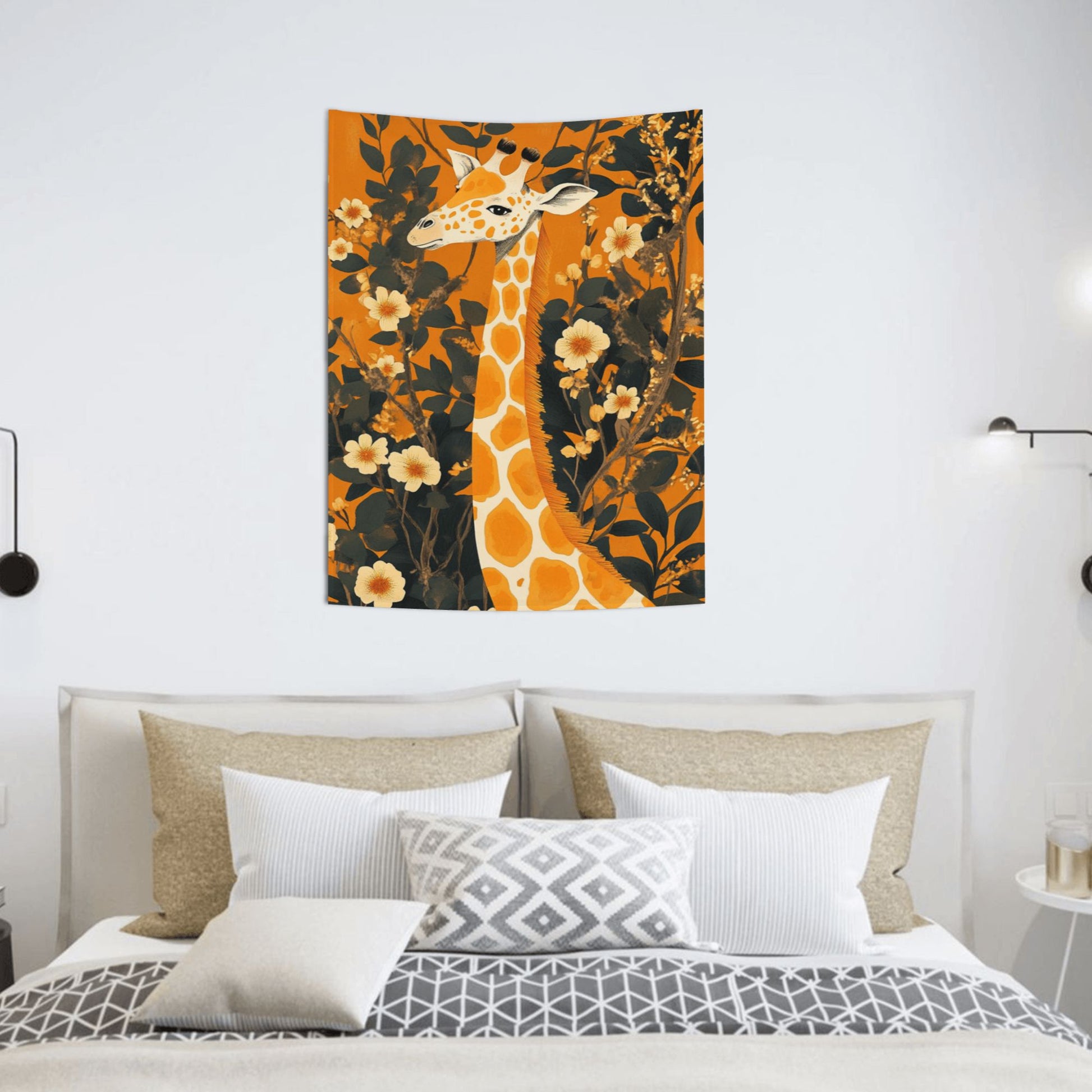Orange Giraffe Floral Wall Tapestry – Creative Home Decoration Background Cloth 73×95cm