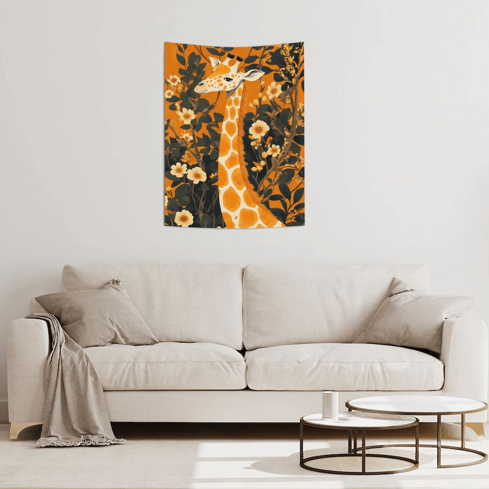 Orange Giraffe Floral Wall Tapestry – Creative Home Decoration Background Cloth 73×95cm