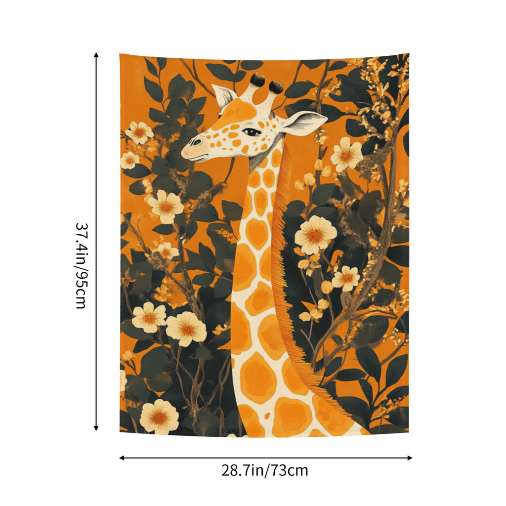 Orange Giraffe Floral Wall Tapestry – Creative Home Decoration Background Cloth 73×95cm