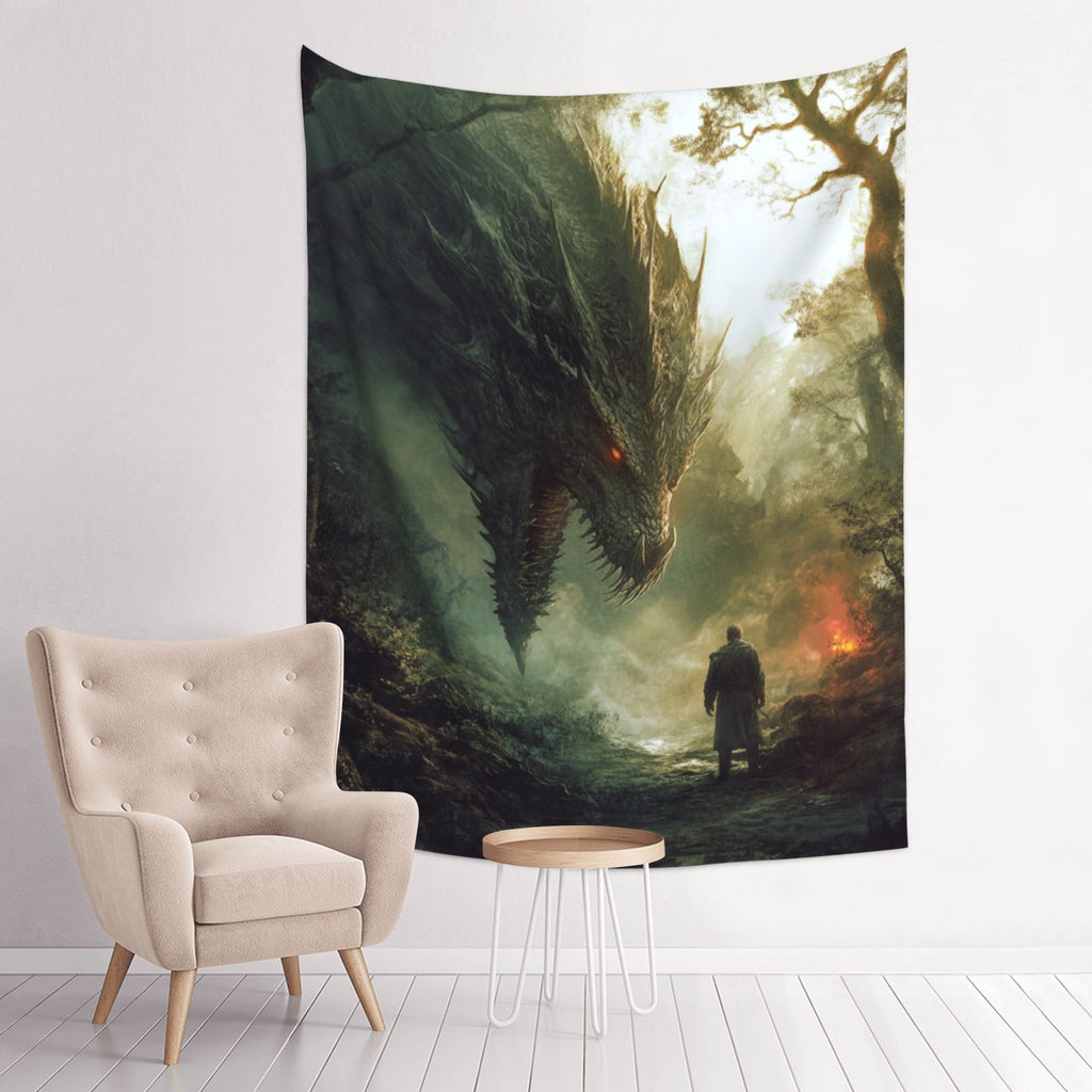 Epic Dragon vs. Warrior Wall Tapestry – Fantasy Theme HD Printed Home Decor 73×95cm