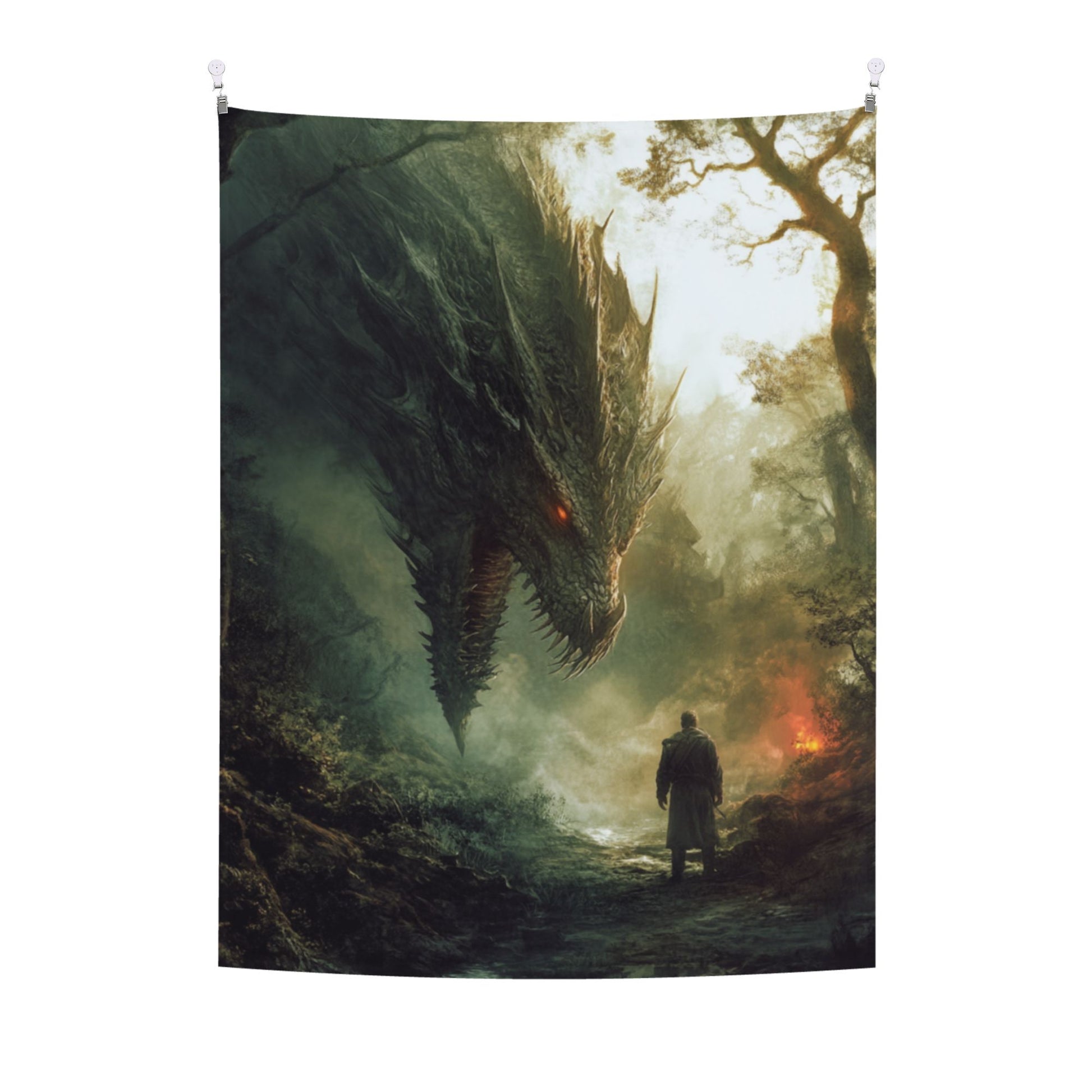 Epic Dragon vs. Warrior Wall Tapestry – Fantasy Theme HD Printed Home Decor 73×95cm