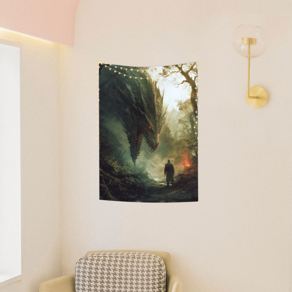 Epic Dragon vs. Warrior Wall Tapestry – Fantasy Theme HD Printed Home Decor 73×95cm