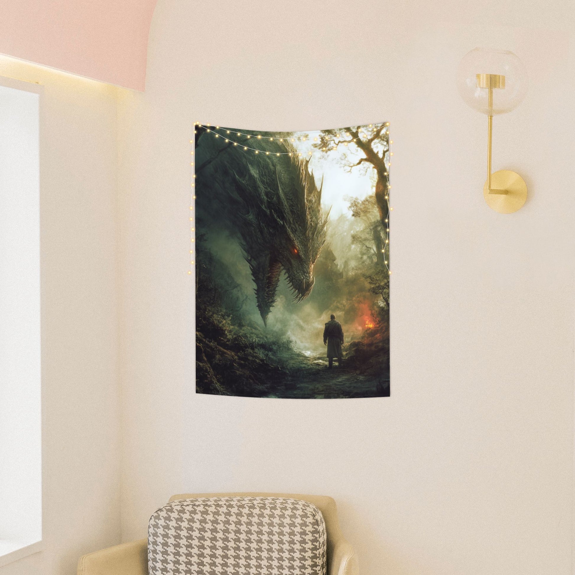Epic Dragon vs. Warrior Wall Tapestry – Fantasy Theme HD Printed Home Decor 73×95cm