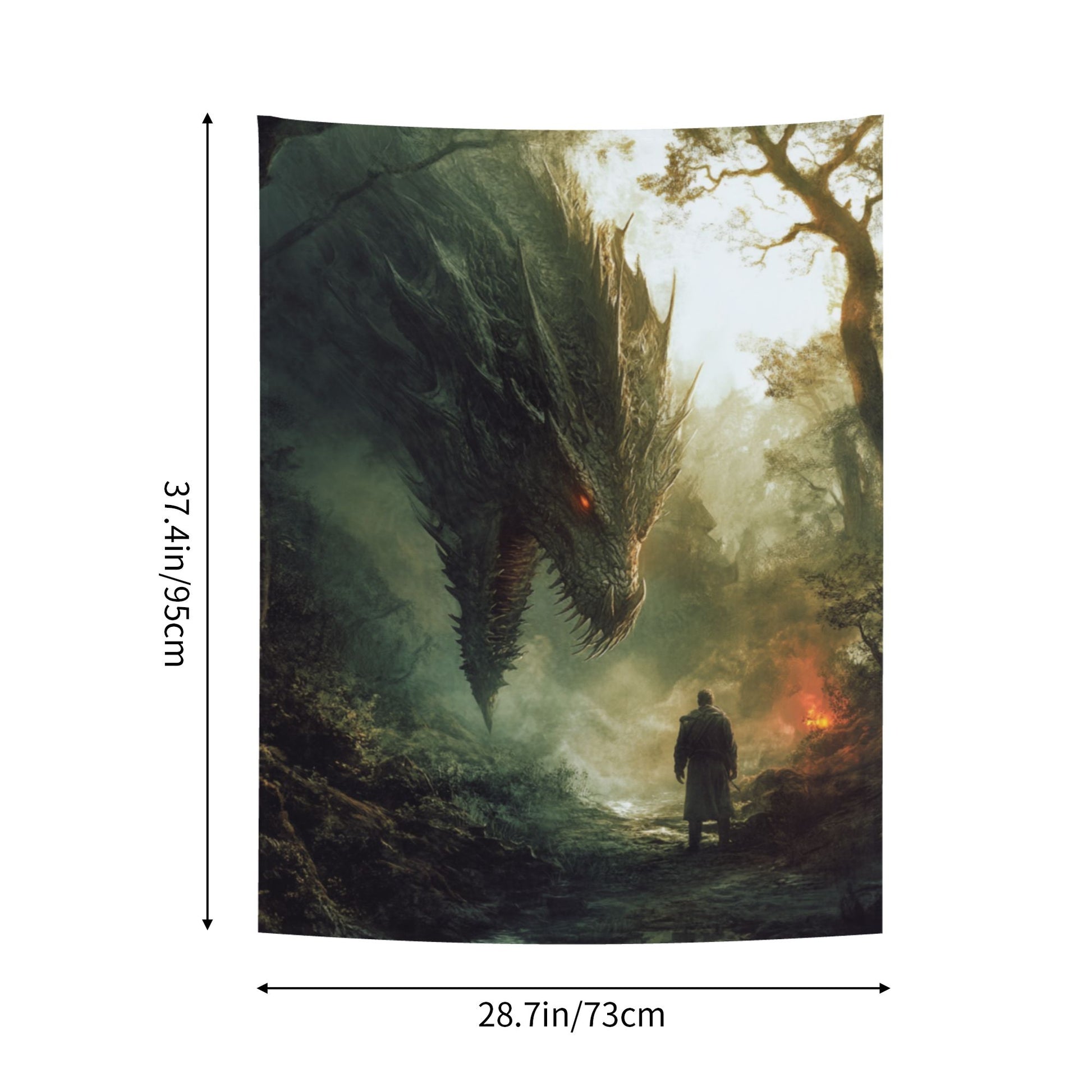 Epic Dragon vs. Warrior Wall Tapestry – Fantasy Theme HD Printed Home Decor 73×95cm