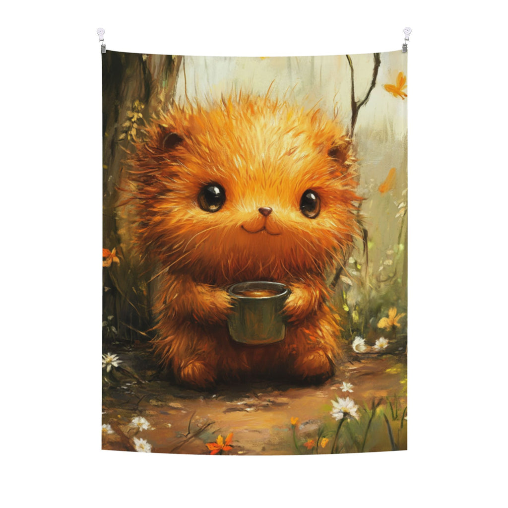 Cute Animal Tea Time Wall Tapestry – Cartoon Illustration Decorative Cloth 73×95cm