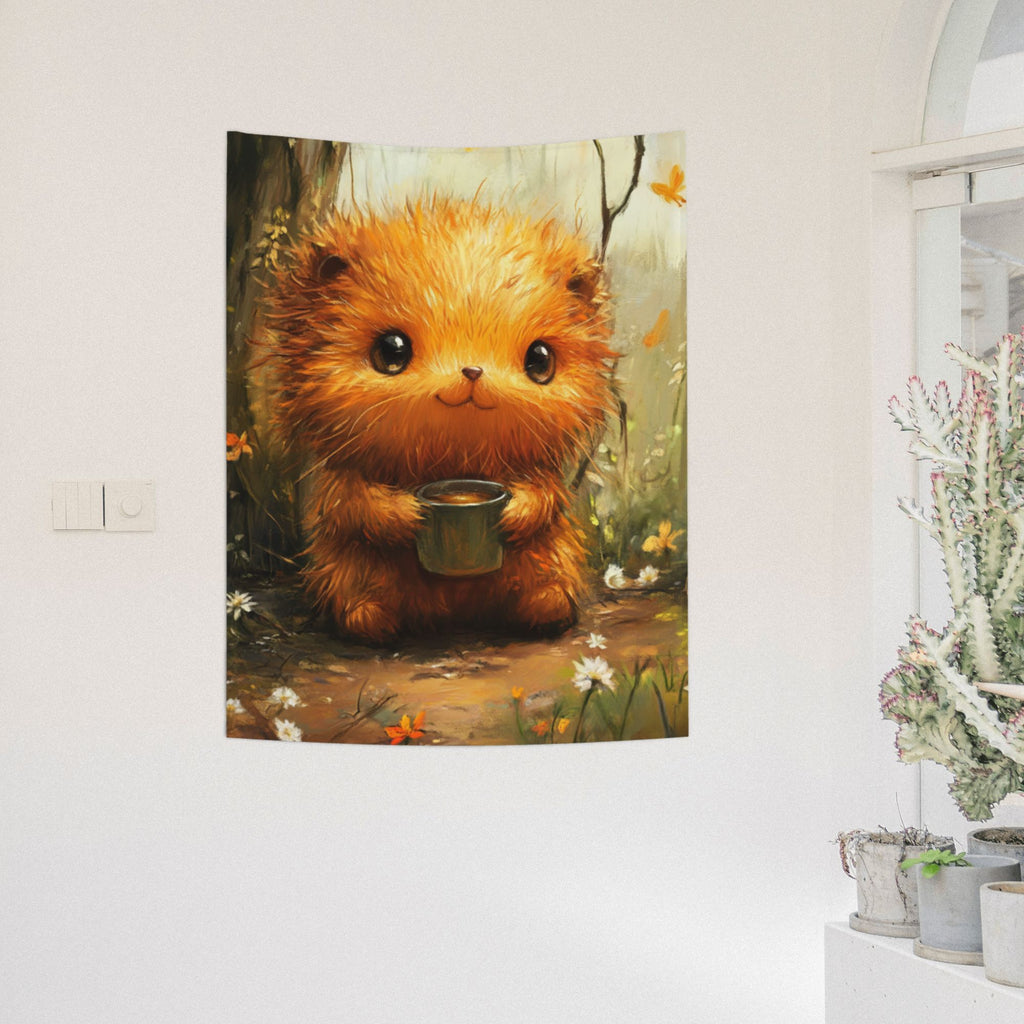 Cute Animal Tea Time Wall Tapestry – Cartoon Illustration Decorative Cloth 73×95cm