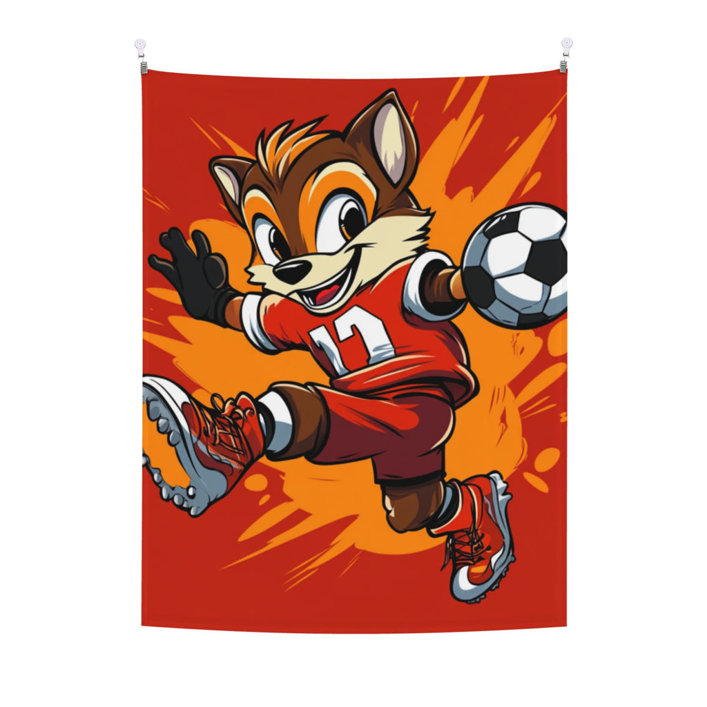 Energetic Soccer Fox Cartoon Wall Tapestry – Kids Sports Room Decor 73×95cm