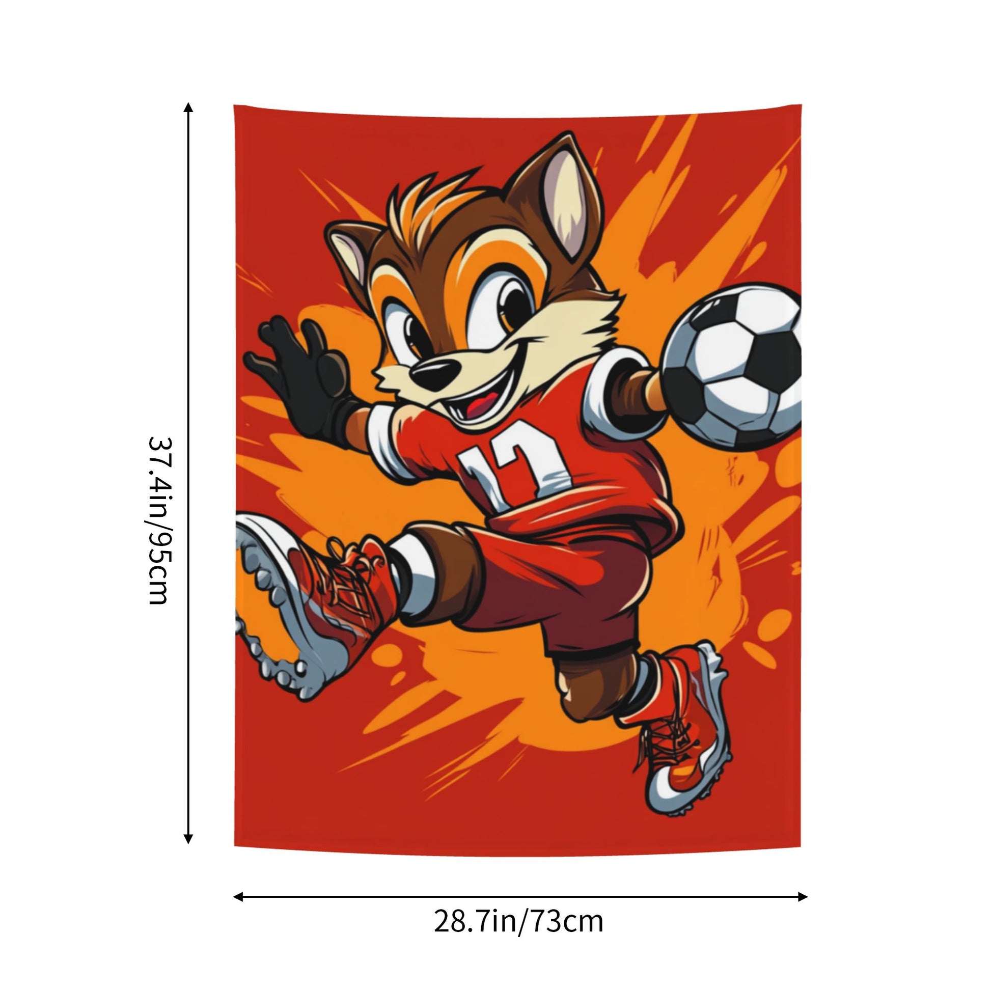 Energetic Soccer Fox Cartoon Wall Tapestry – Kids Sports Room Decor 73×95cm