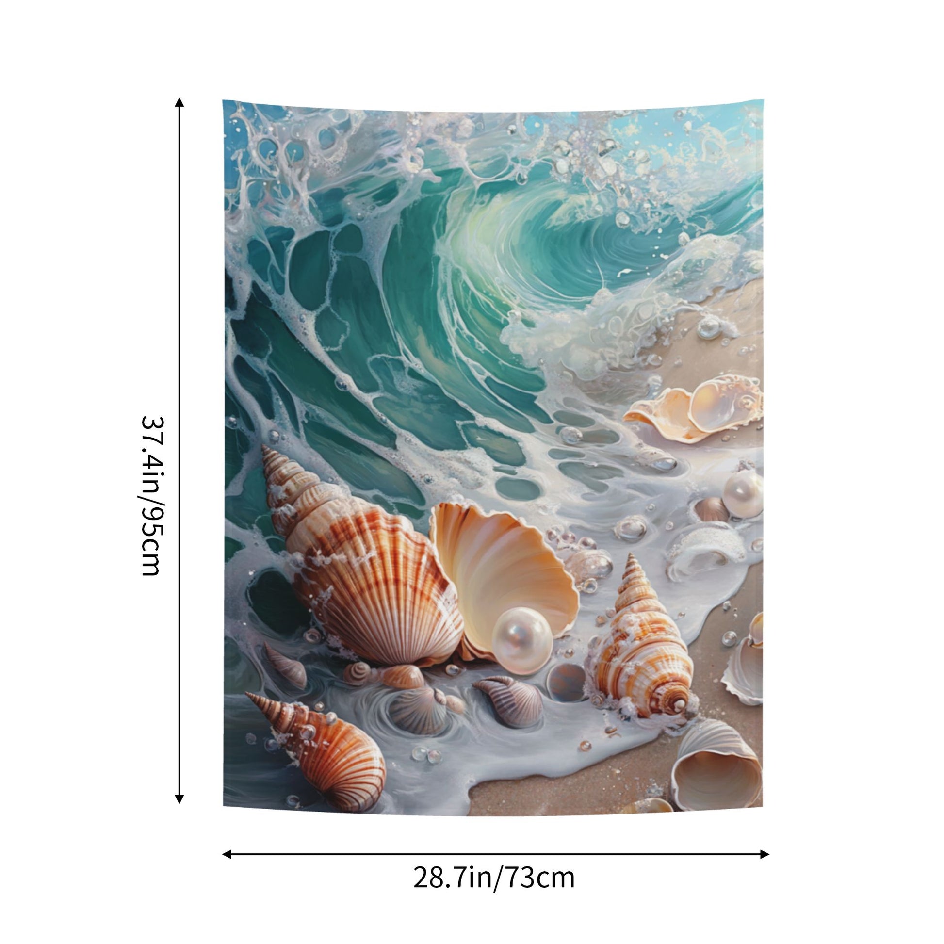 Seaside Shells and Waves Wall Tapestry – Ocean Theme Decorative Cloth 73×95cm