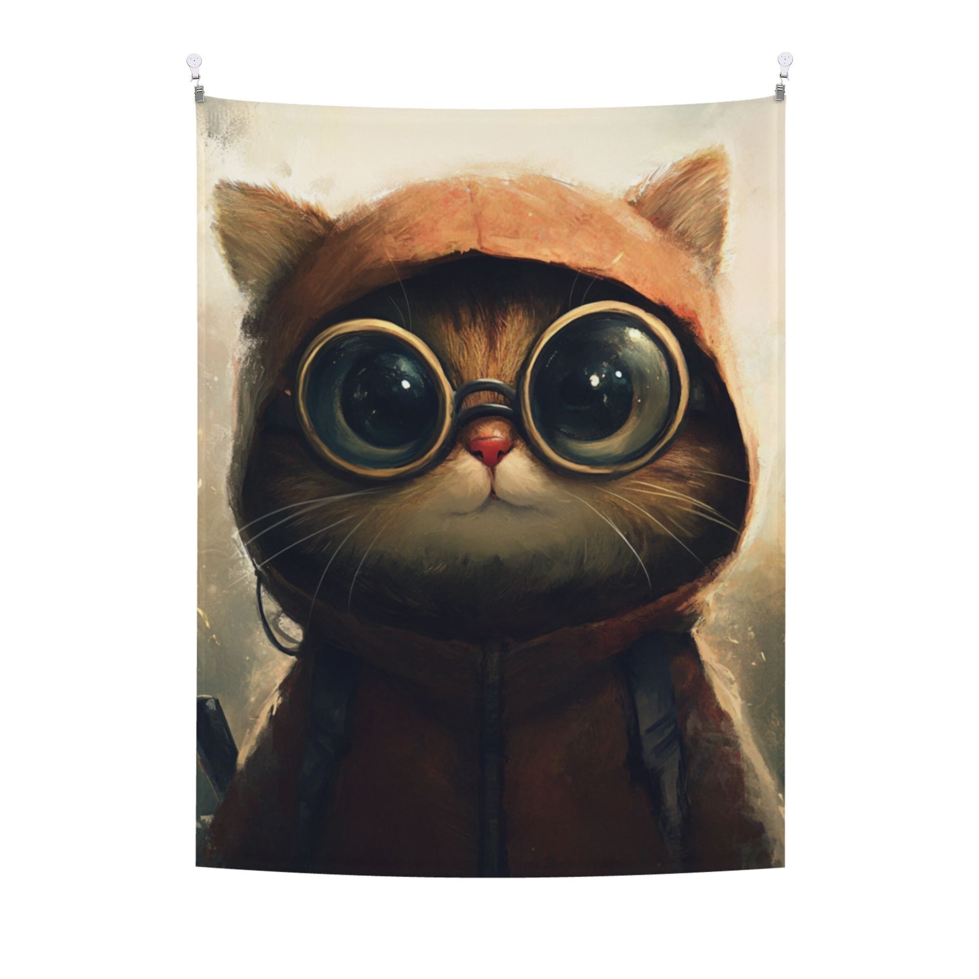Goggle Cat Wall Tapestry – Cute Cartoon Adventure Decor 73×95cm