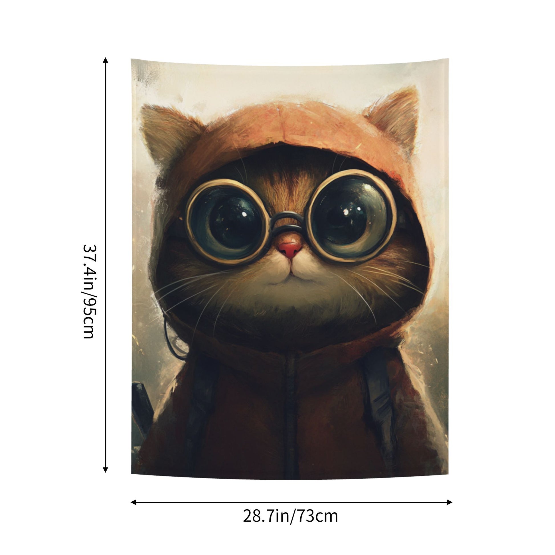 Goggle Cat Wall Tapestry – Cute Cartoon Adventure Decor 73×95cm